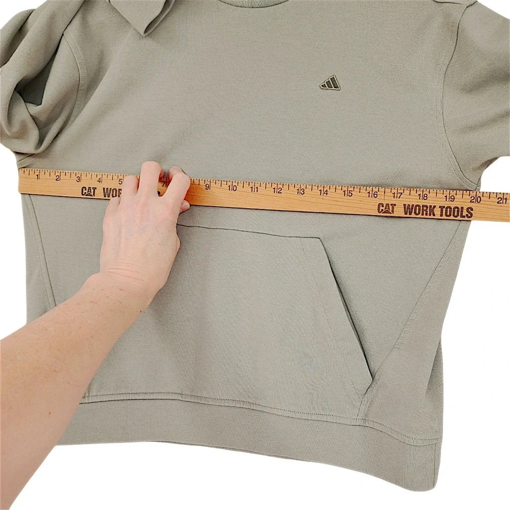 Adidas Sweatshirt S Mens Sage Green Mock Neck Kangaroo Pocket HT1271 Athleisure